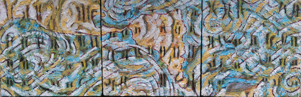 acrylic and collage on canvas, 6 x 18"