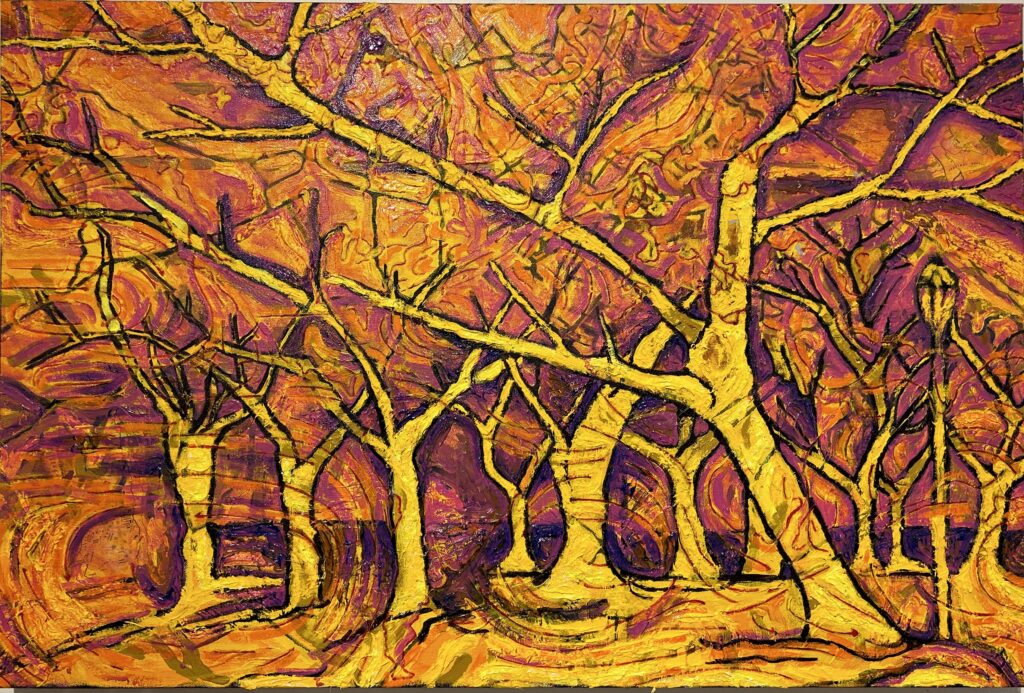 acrylic, collage on canvas, 24 x 36"