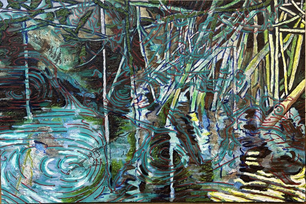 acrylic, collage on canvas, 24 x 36"