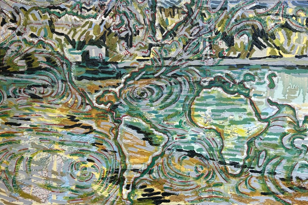 acrylic, collage on canvas, 24 x 36"